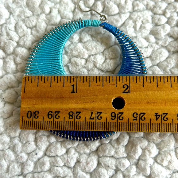Large Round Blue Fabric Earrings for Pierced Ears - Picture 3 of 6